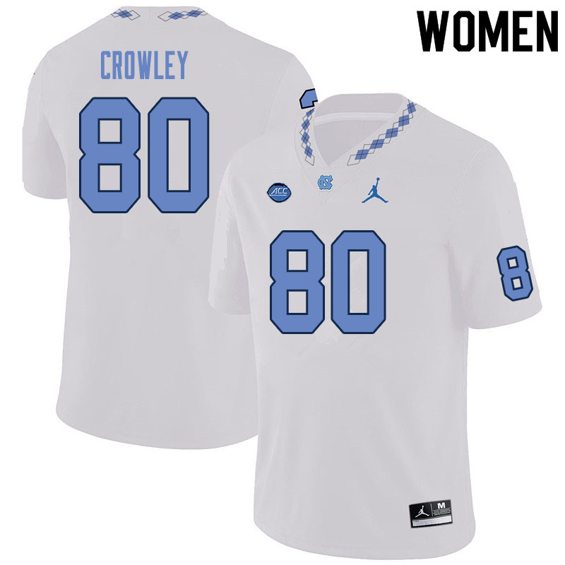 Women #80 Will Crowley North Carolina Tar Heels College Football Jerseys Sale-White